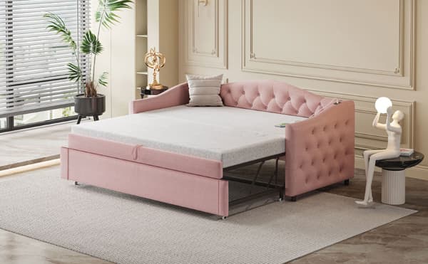 Dagseng og gæsteseng, 90 x 200 cm, rosa, med lamelbund
