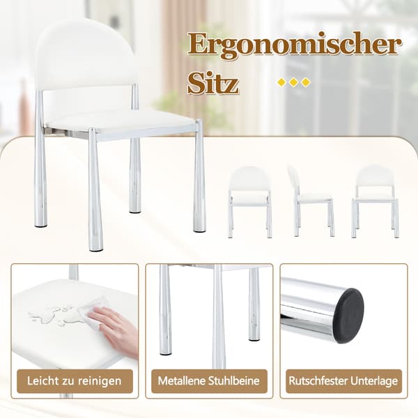 SONNENH Spisestuestol – sæt med 2, PU, Hvid, 45 × 48 × 80 cm