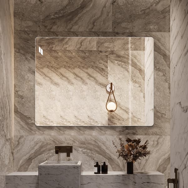 SONNENH 100×75 cm Ramfria väggspegel – HD kopparfri badrumsspegel, modern sminkspegel / sovrum / hall