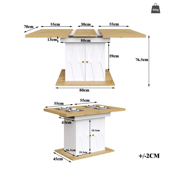 SONNENH Matbord, MDF / Metall, Vit, 110 × 70 × 76,5 cm