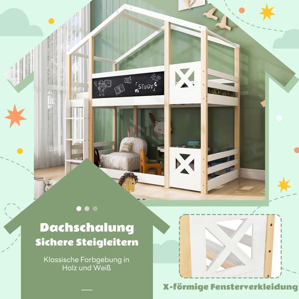 Våningssäng, 90 x 200 cm, vit, med lamellbotten