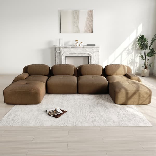 SONNENH Modulär U-soffa utan montering, ramlös soffa, andningsbart manchestertyg, 32D högelastisk stoppning, extra breda armstöd