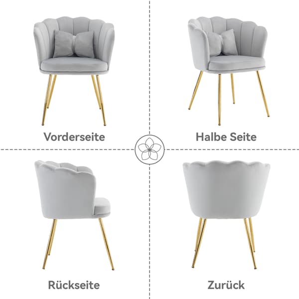 SONNENH Set med 2 moderna sammetsofforstolar, badrumstolar, stoppade stolar med bladformad rygg