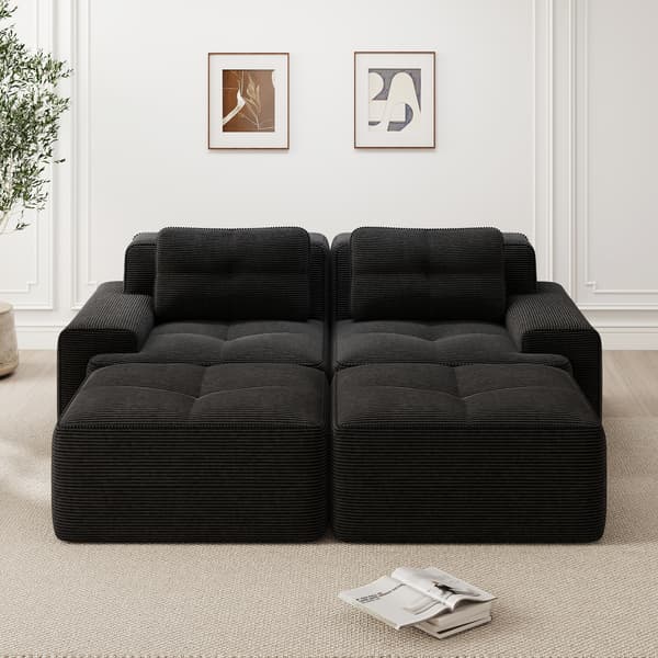 SONNENH Cloud Modular Sofa Boneless U-formad soffa, bekväm Corduroy Cloud Sofa, Modular Sofa med ottomansk, modulär tvåsitsig soffa