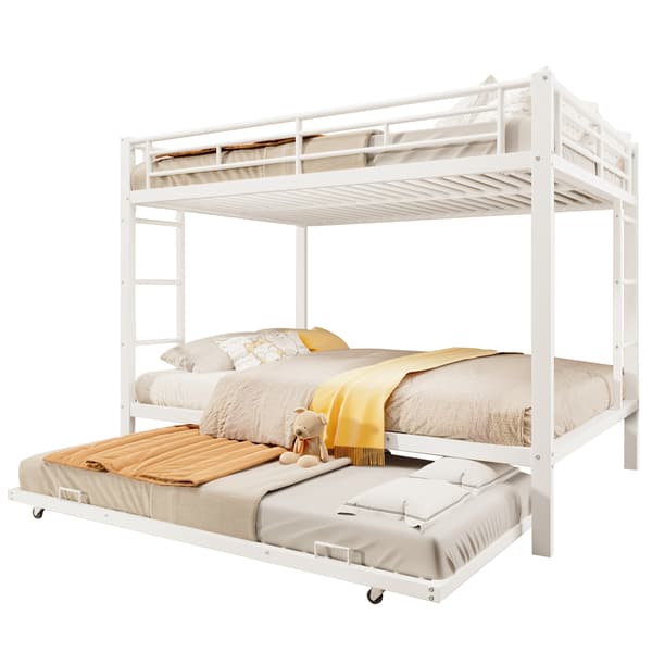 SONNENH 140 * 200cm bunkseng, Iron Frame Bed, Børneseng, udstyret med Pull- out Bed, High Railings, uden Mattress, White