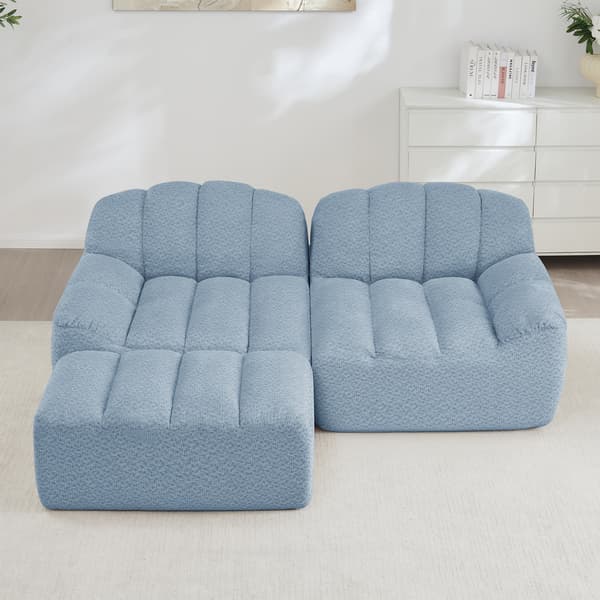 SONNENH 2 Sæder L Formet Modular Boneless Sofa, Shell Shape, Deep Seat Cushions med 1 Ottoman, Sofa til stue, ingen samling påkrævet, Blå