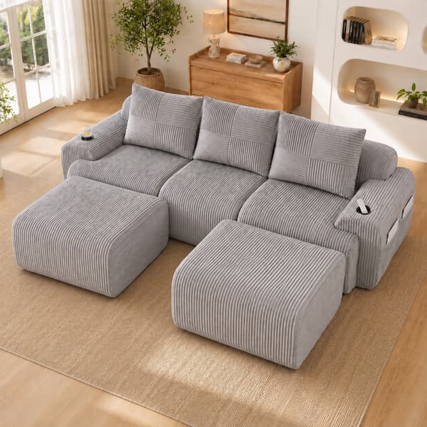 SONNENH Sofa, Fløjl, Lysegrå, 268 × 174 × 80 cm