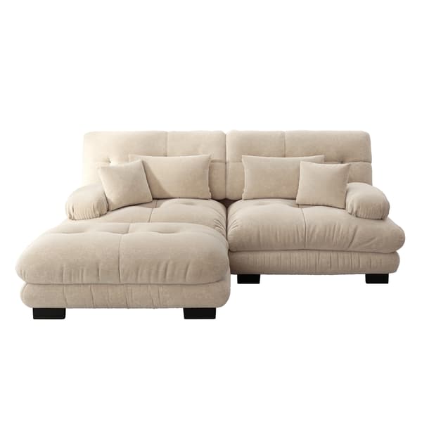 SONNENH Cloud Corner Sofa för vardagsrum, Chenille Double Sofa med 2 Lumbar Cushions och 2 dekorativa kuddar