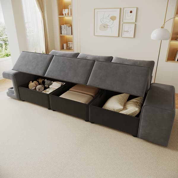 SONNENH Moderne modulær 3- sædersofa med brede armlæn, cloud sofa, integreret opbevaring, polstret kæledyr område