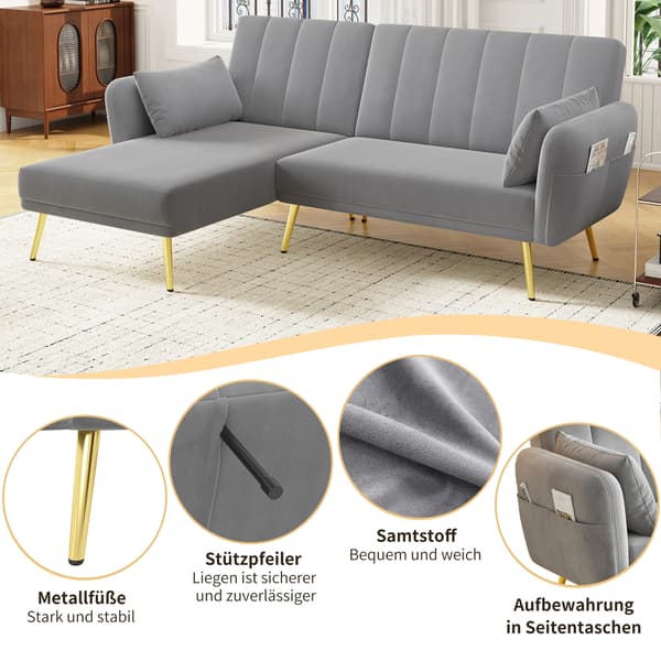 SONNENH Modern hopfällbar soffa, L-formad soffa, bäddsoffa med extra hörn, hörnsoffa med sovfunktion, lämplig för vardagsrum, sovrum, hemmabio