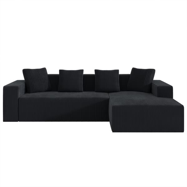 SONNENH Hjørnesofa, Fløjl, Sort, 261 × 146 × 65 cm