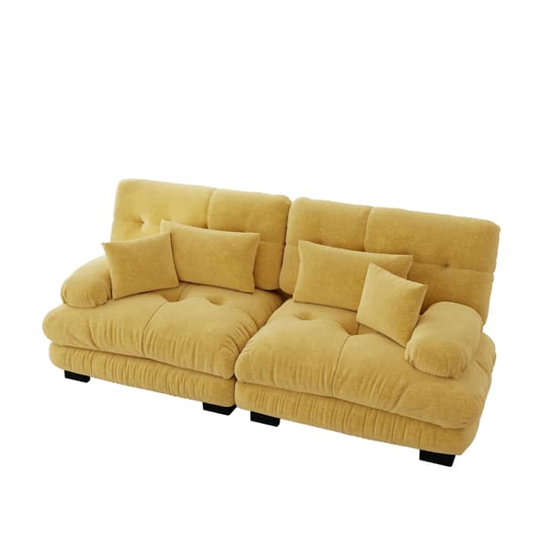 SONNENH Cloud Corner Sofa til stue, Chenille Double Sofa med 2 Lumbar Cushions og 2 Dekorative Cushions, Solid træ ramme, Gul