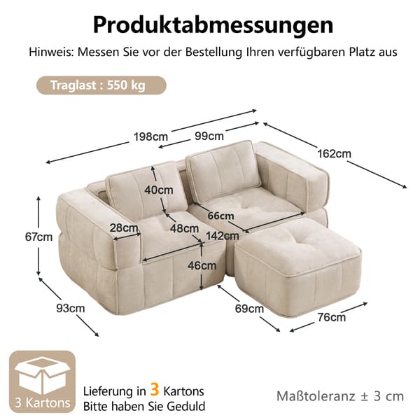 SONNENH 2-personers sofa, Polyester, Beige, 198 × 162 × 67 cm