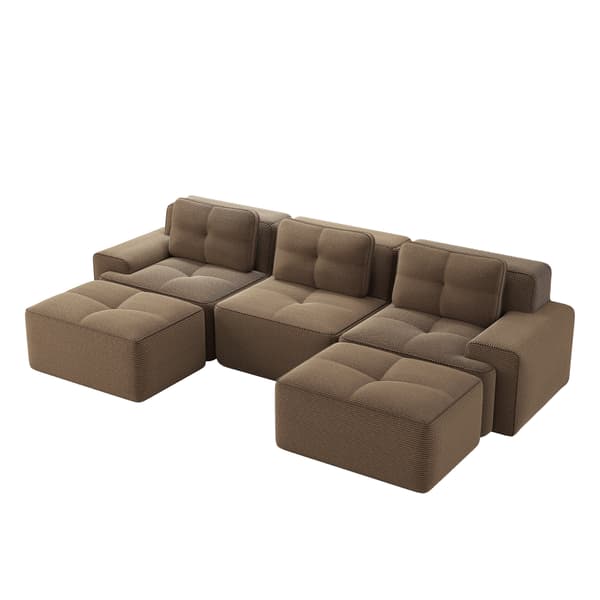 SONNENH Cloud Modular Sofa Boneless U Shaped Sofa, Modular Sofa med Ottoman, Modular Cloud Sofa, 3 Seater Corduroy Cloud Sofa för vardagsrum