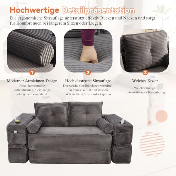 SONNENH Sofa, Fløjl, Mørkegrå, 180 × 98 × 80 cm