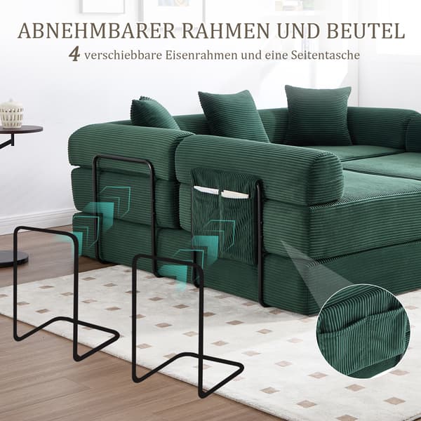 SONNENH Sofa, Fløjl, Smaragdgrøn, 270 × 180 × 64 cm