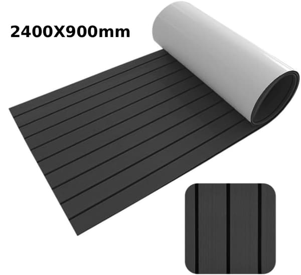 Selvklæbende EVA båddæksmåtte 240×90×0,6 cm, mørkegrå med sorte striber, 6 mm