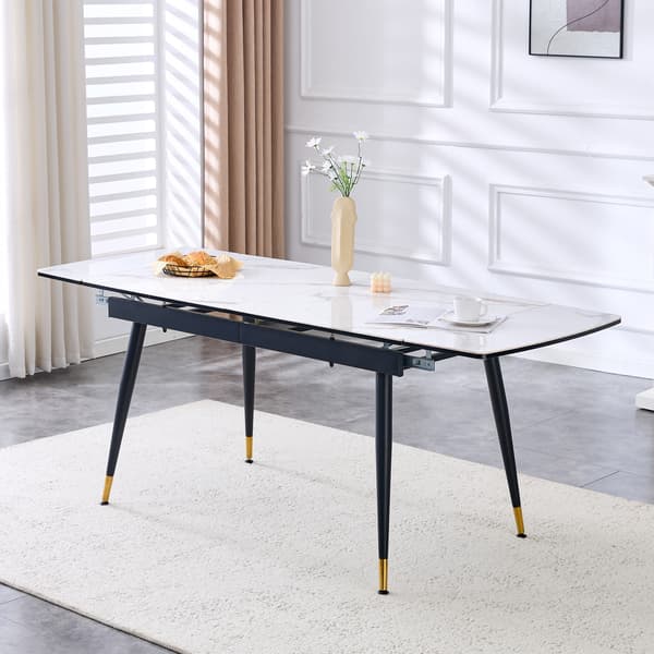 SONNENH Spisebord, Sintret sten, Hvid, 200 × 80 × 76 cm