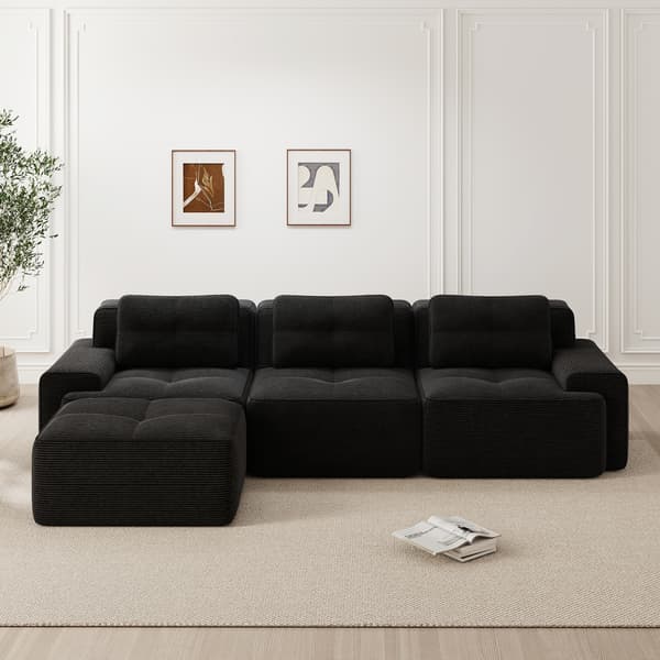 SONNENH Cloud Modular Sofa Boneless L Shaped Sofa, Modular Sofa med Ottoman, Modular Cloud Sofa, 3 Seater Corduroy Cloud Sofa för vardagsrum