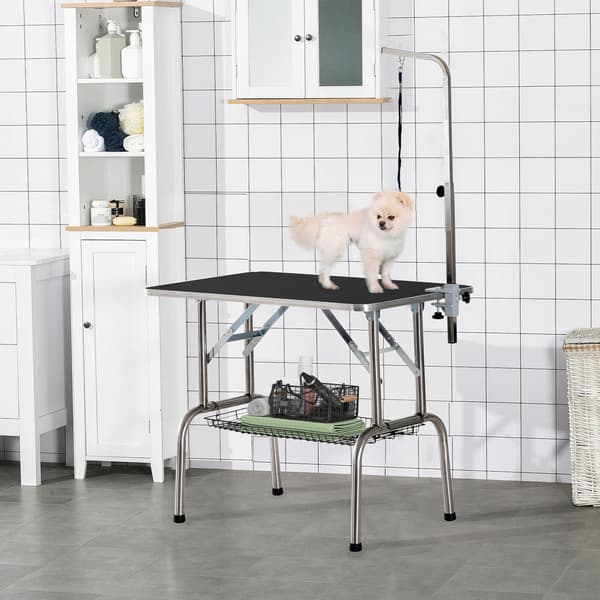 SONNENH Plejebord foldbart højdejusterbart rustfrit stål sort til hundepasning & pleje