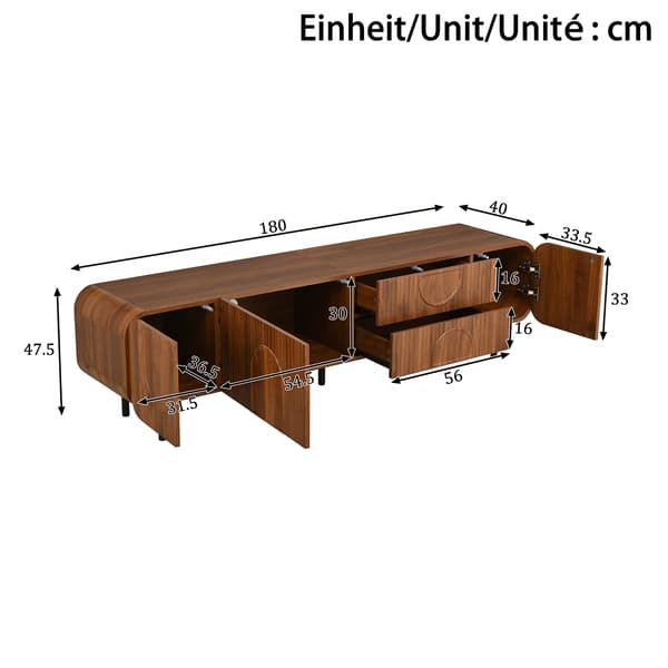 SONNENH TV-bord, MDF / Spånplade, Valnød, 180 × 40 × 47,5 cm