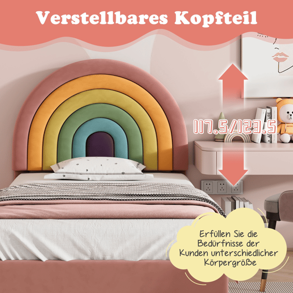 Stoppad sängram, 90 x 200 cm, rosa, med lamellbotten