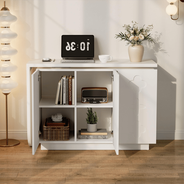 SONNENH Skrivbordsswivel L Shape Corner Computer Desk Office Table Dressing Table White 110cm