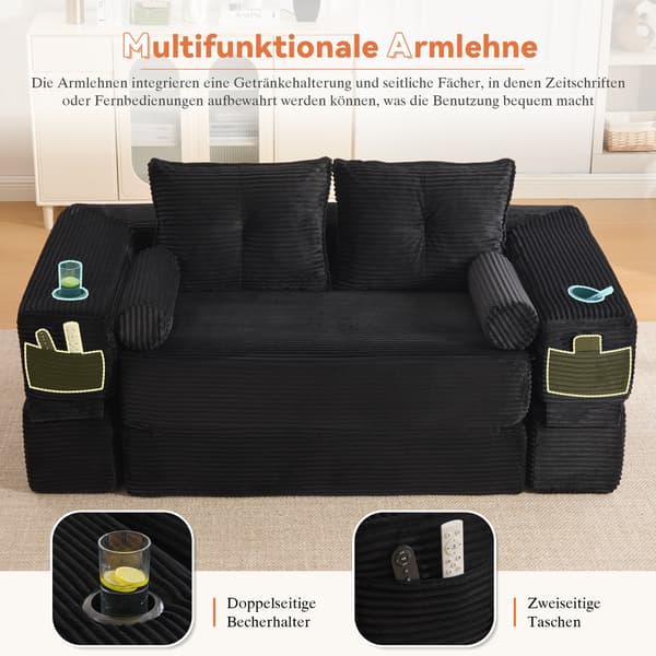 SONNENH Sofa, Fløjl, Sort, 180 × 98 × 80 cm