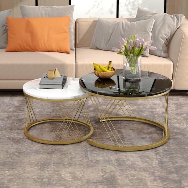SONNENH Sofabord – sæt med 2, MDF, Sort, 70 × 70 × 45 cm