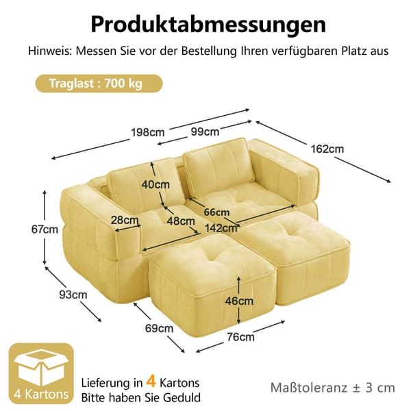 SONNENH 2-sitssoffa – set med 2, Polyester, Gul, 198 × 162 × 67 cm