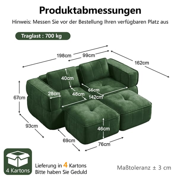 SONNENH 2-sitssoffa – set med 2, Polyester, Grön, 198 × 162 × 67 cm