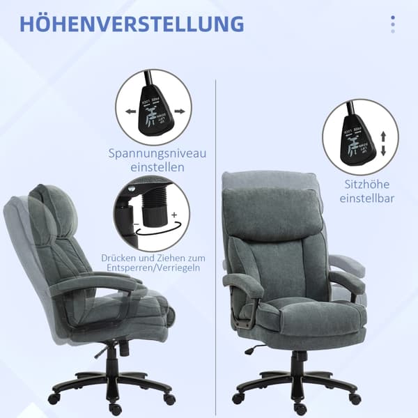 SONNENH Stor høj kontorstol, 200 kg bære kapacitet, solid konstruktion, blød polstring, grå