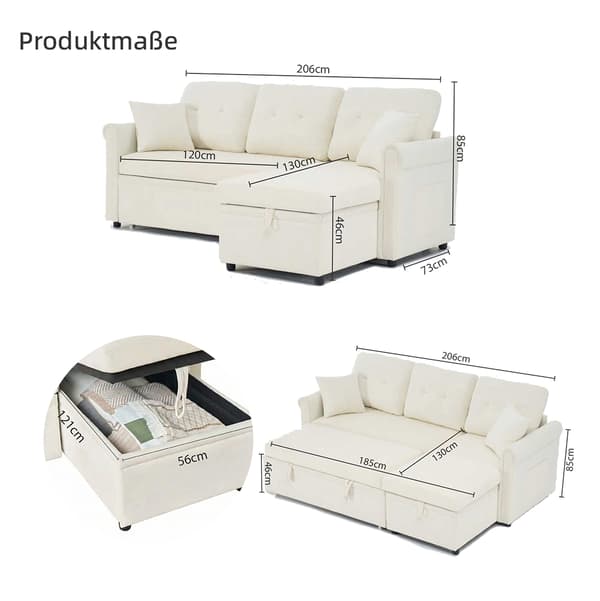 SONNENH Sovesofa, Chenille, Beige, 206 × 130 × 85 cm