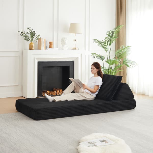SONNENH Sofa, Fløjl / Skum, Sort, 211,5 × 106,5 × 48 cm