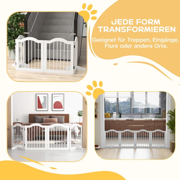SONNENH Foldbar hundesikkerhedsgitter, 4 paneler, til trapper, gange, døre, MDF/masse træ, hvid