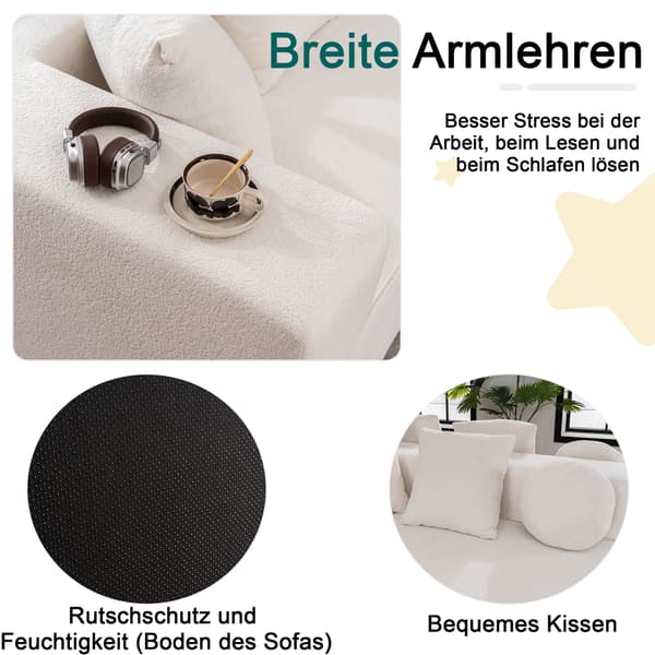 SONNENH Helt komprimerad benlös soffa, vardagsrum/sovrum med segmenterad molnsoffa, modern modulsoffa, ingen montering, bekvämt hudvänligt chenilletyg