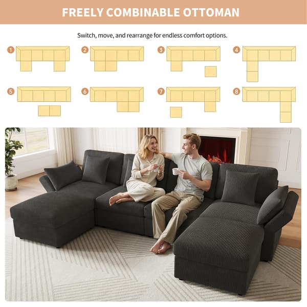 SONNENH U-formet sofa, Fløjl, Grå, 290 × 159,5 × 89 cm