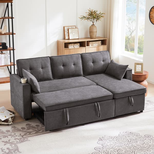 SONNENH Soffbädd med sovfunktion, L-formad soffa, modern design, stoppade möbler, soffa, fåtölj med förvaring, med kopphållare, vardagsrumssoffbädd