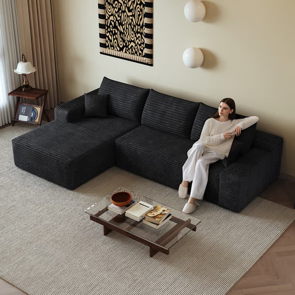 SONNENH 270cm Boneless Modular Corner Sofa, med L-formad chaise longue, modern modulär soffa, med djupt säte, ingen montering krävs