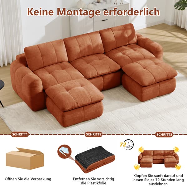 SONNENH U-formet sofa, Chenille, Orange, 264 × 160 × 68 cm