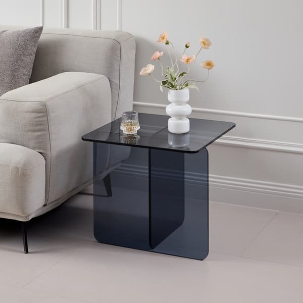 SONNENH Tempered Grey Bent Glass Side Table, Transparent End Table, Sofa Table