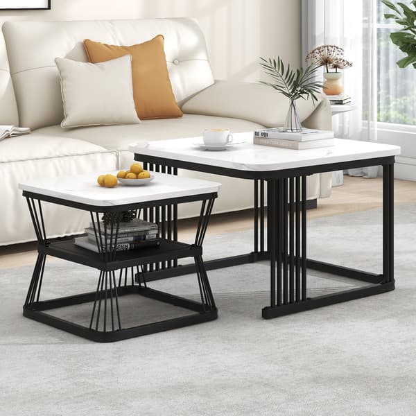 SONNENH Sidebord – sæt med 2, MDF, Hvid, 65 × 65 × 45 cm