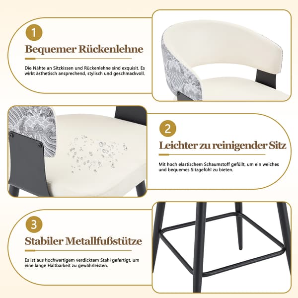 SONNENH Barstol – set med 2, PU, Vit, 47 × 46,5 × 94,5 cm