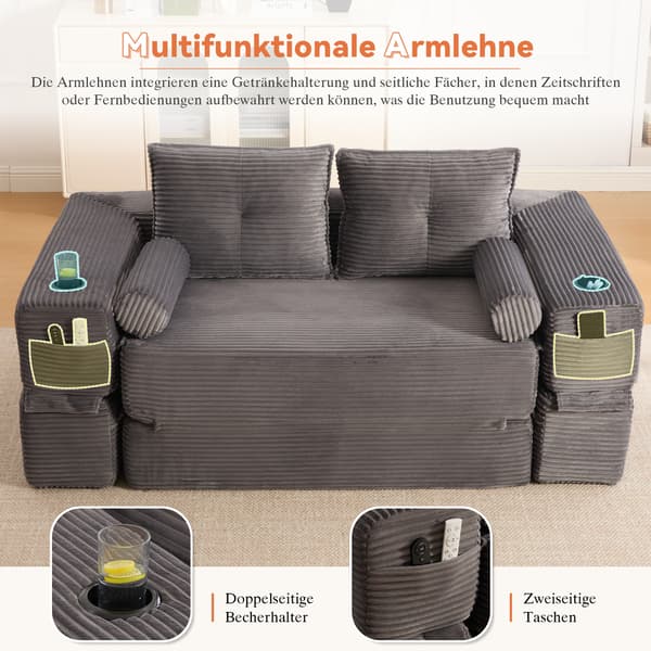 SONNENH Sofa, Fløjl, Mørkegrå, 180 × 98 × 80 cm