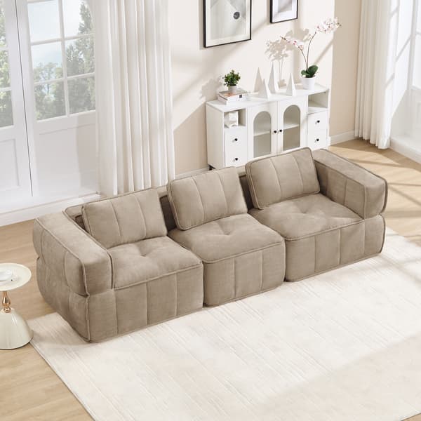 SONNENH 3-personers sofa, Polyester, Sandfarvet, 271 × 93 × 67 cm