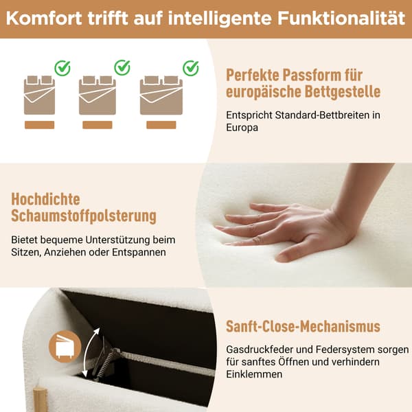 SONNENH Förvaringsbänk, Chenille / Trä, Vit, 106 × 47 × 61 cm