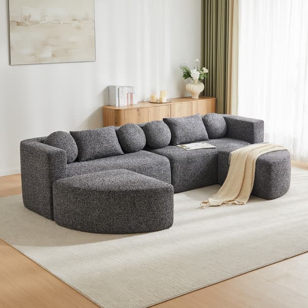 SONNENH Modulär bäddsoffa med sovfunktion, helt komprimerad molnsoffa, chenille, ingen montering, svart, B292 x D165 x H68 cm