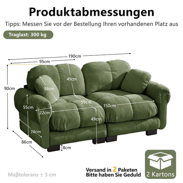 SONNENH 2-Sæder Chenille Sofa, Fine quiltet Design, Elegant stil, Modular Sofa, Tyk Sæde Cushions, Soft & Supportive, Ergonomisk Shaped Backrest