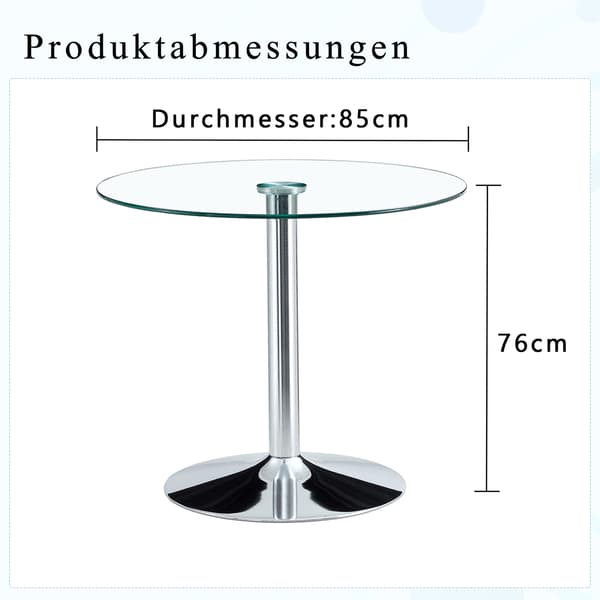 SONNENH Matbord, Glas / Metall, Silverfärgad, 85 × 85 × 76 cm