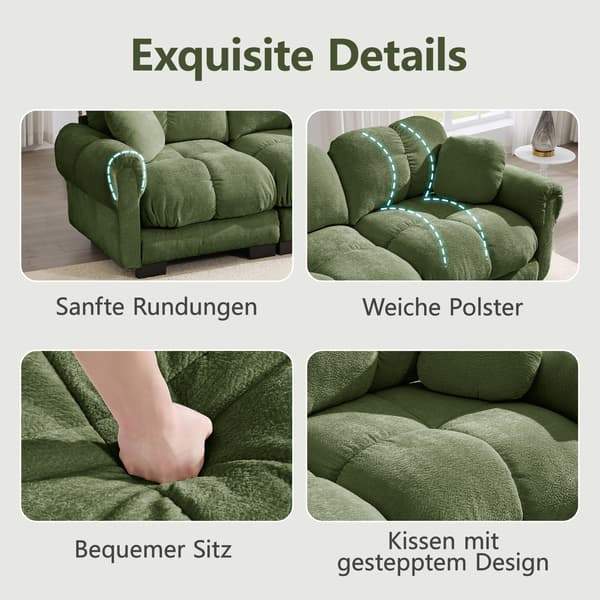 SONNENH 2-Sæder Chenille Sofa, Fine quiltet Design, Elegant stil, Modular Sofa, Tyk Sæde Cushions, Soft & Supportive, Ergonomisk Shaped Backrest